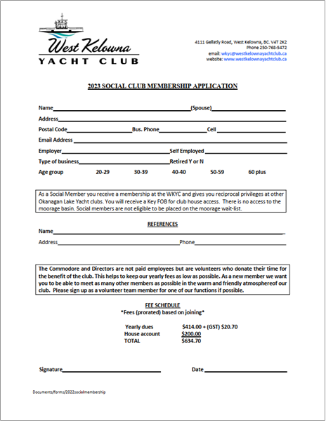 Social Member Application Form
