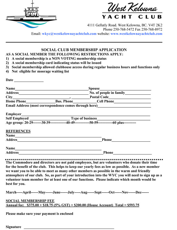 Social Member Application Form
