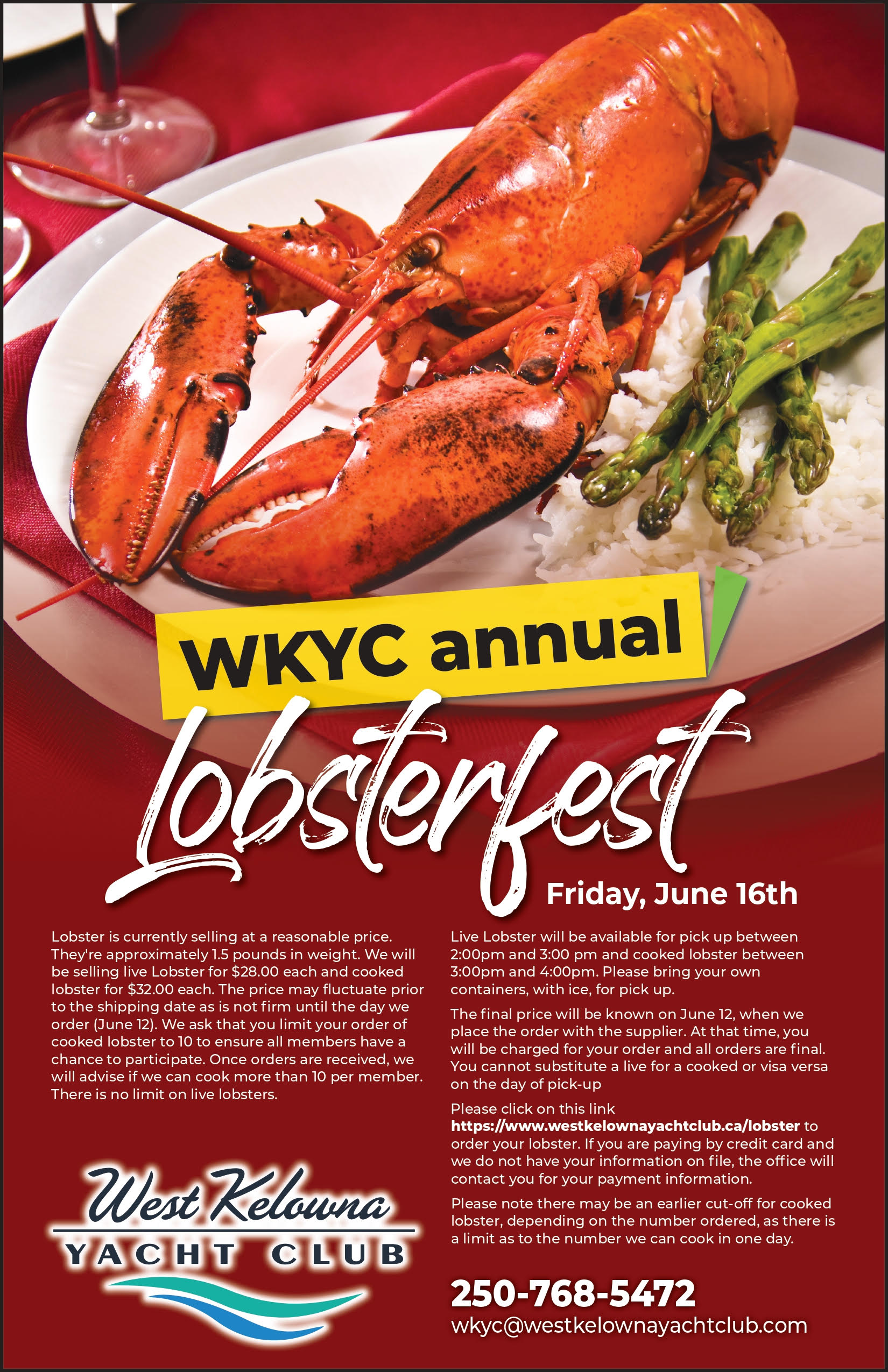 Lobster Pick Up West Kelowna Yacht Club